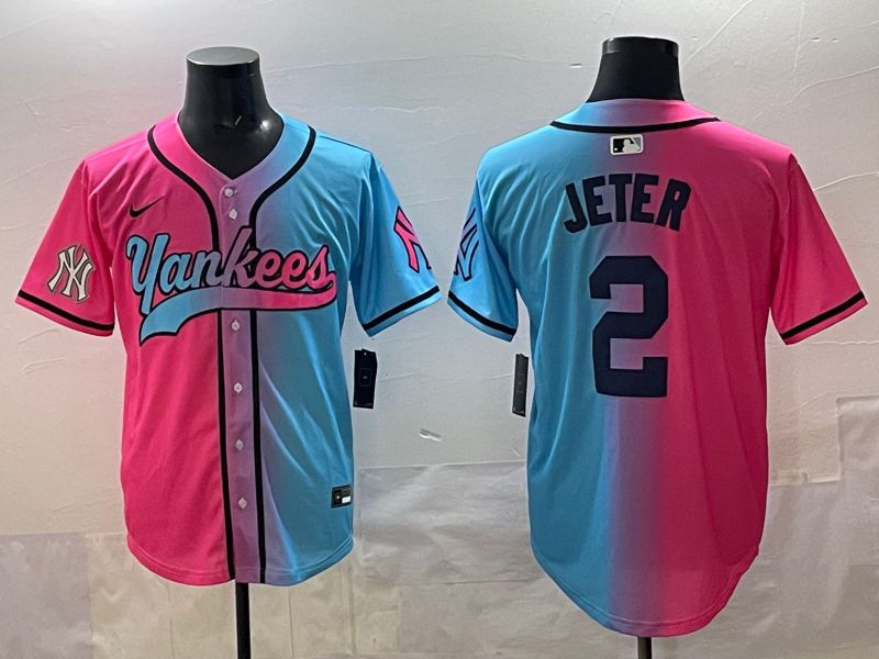 Men New York Yankees #2 Jeter Blue pink Game 2025 Nike MLB Jersey style 007